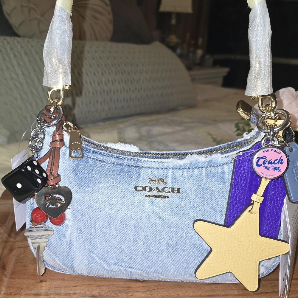 Teri Shoulder Bag In Loved Denim With Charms